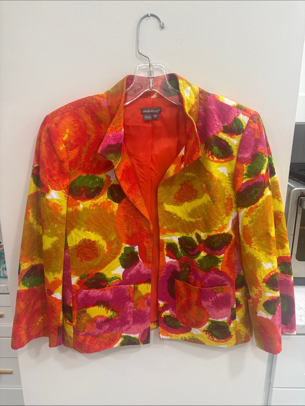Colorful Abstract Print Women’s Jacket - Orange, Pink & Yellow